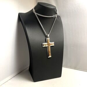 Vintage CELEBRITY Cross Necklace Silver Tone Pendant Heart Easter Jewelry 24"